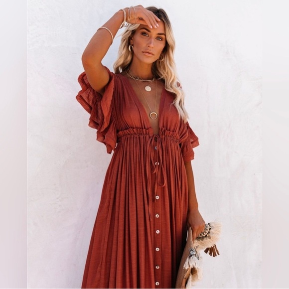 Sands Ruffled Beach Wear Maxi Coverup Dress Size Large - Picture 5 of 16